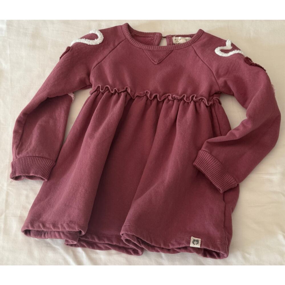 Girls Toddler Organic Rabbit Bear Sz 2T Sweater Dress with Hearts Pink Mauve
